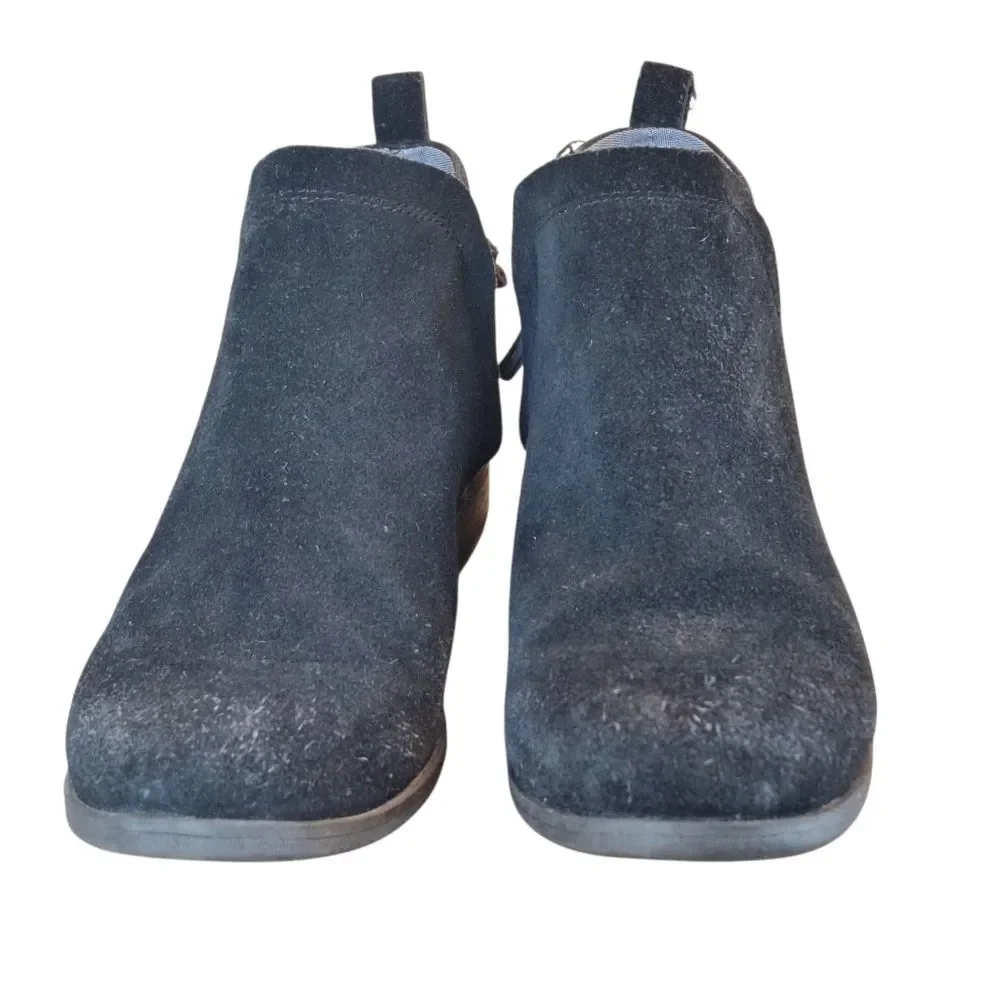 TOMS Deia Side-Zipper Woolen Suede Booties Black Comfy size 7 Women's